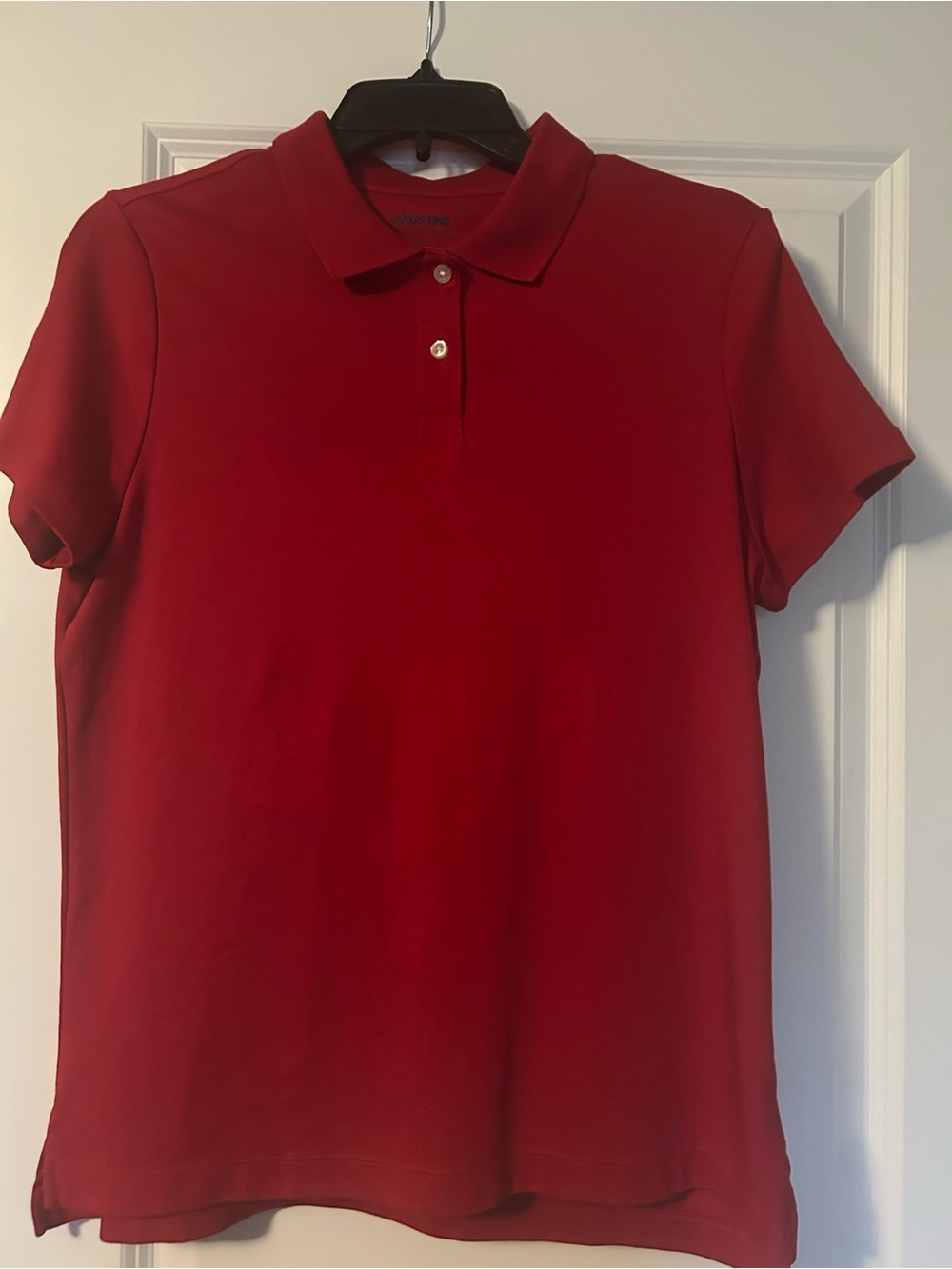 Lands’ End Women’s Medium Red Polo Top - Classic Short Sleeve - 100% Cotton